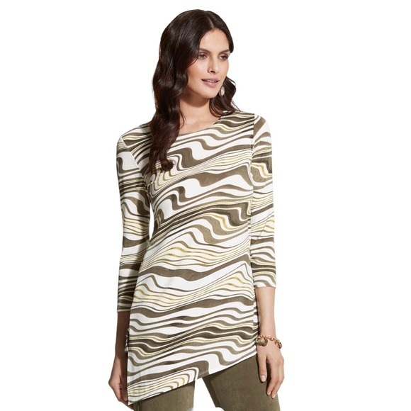 Chicos Travelers Size Small Artzy Asymmetrical Hem Abstract Print Blouse Top - Picture 2 of 8